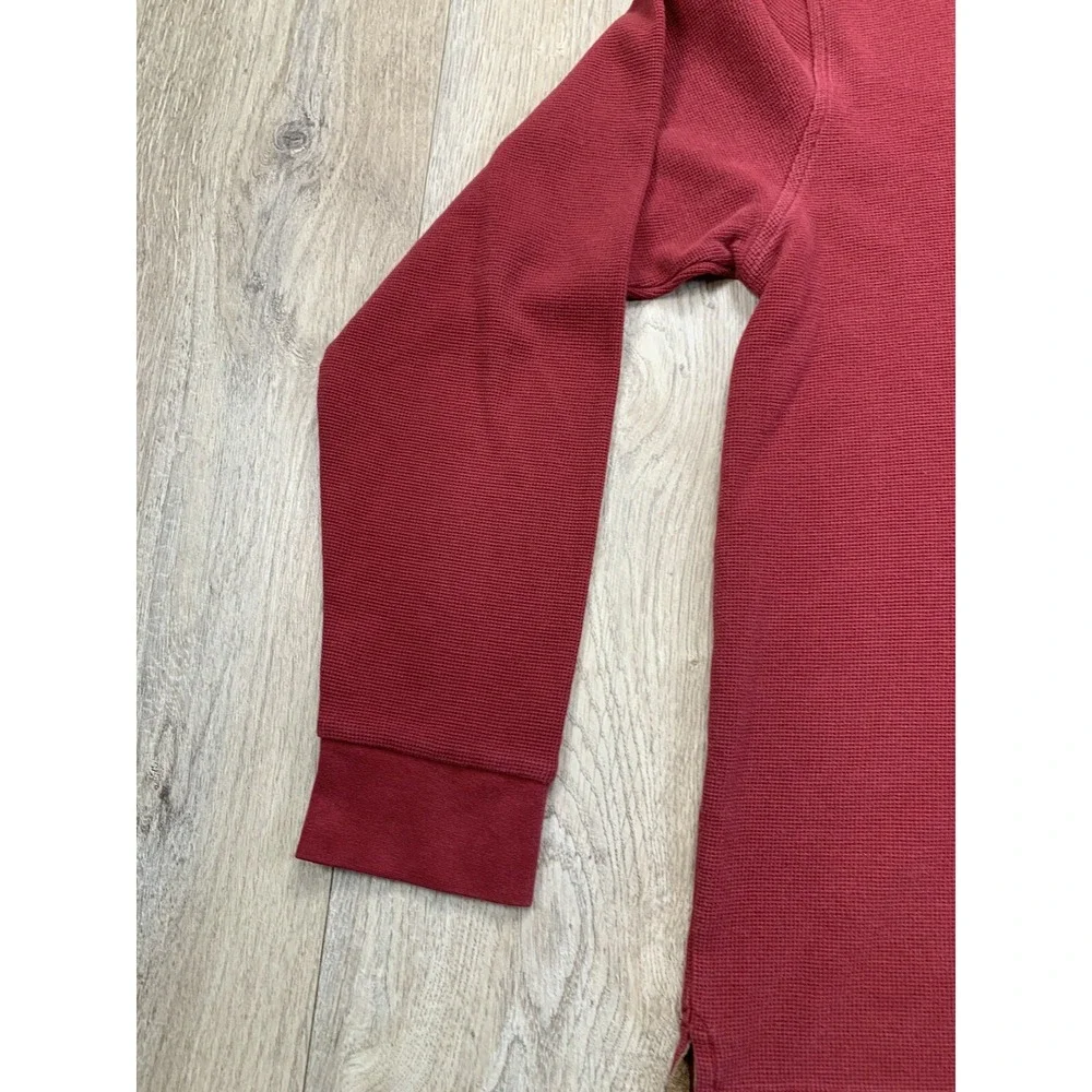 VTG Timberland Men Red Cotton 1/4 Button Long Sleeve Heavy Pullover Shirt Size M